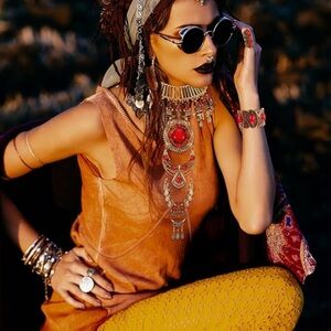 4 pc set red gold body bra harness crystal costume jewelry festival rave tribal